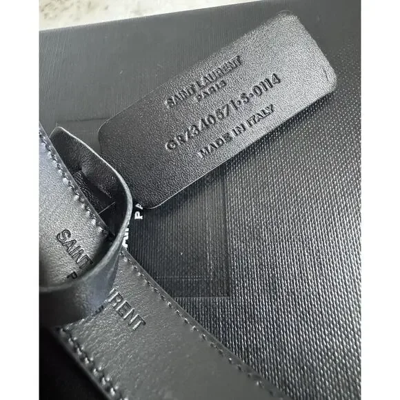 Auth Saint Laurent YSL Black Leather Stud Bracelet Small Sized Metal - Picture 14 of 16